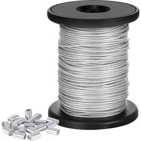 Bilderaufhängedraht, 1 Mm X 50 M, Mit 20 Quetschhülsen Zum Aufhängen Von Spiegeln Und Wanddekorationen