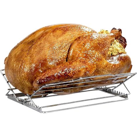 Klappbarer Grillrost, Verstellbarer Fleischrost, Bratenrost Aus Edelstahl, Truthahnbräter, Klappbarer Fleischrost, Verstellbarer Bratenrost, Küchenhelfer Aus Edelstahl