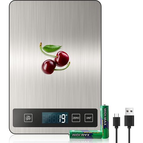 [wiederaufladbar & 15 Kg] Digitale Küchenwaage, Elektronische Küchenwaage Mit Usb-c-anschluss, Hochpräzise Lebensmittelwaage (1 G / 0,1 Oz), Professionelle Härtemessung, Batterie Inklusive
