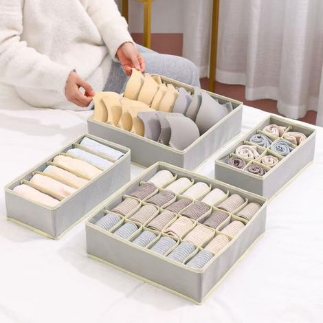 Grauer, Faltbarer Schubladenorganizer, 4er-set Aufbewahrungsboxen Aus Vliesstoff Für Unterwäsche, Bhs, Socken, Aufbewahrungsbox Mit Fächern, Platzsparende Trennwände