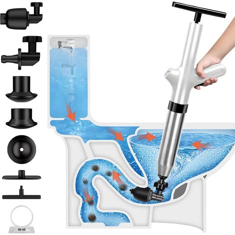 Druckluft-toilettenreiniger Mit 4 Austauschbaren Köpfen Und Barometer, Pumpen-abflussreiniger, Hochdruck-pümpel Für Waschbecken/toiletten/waschbecken/badewannen/abflüsse
