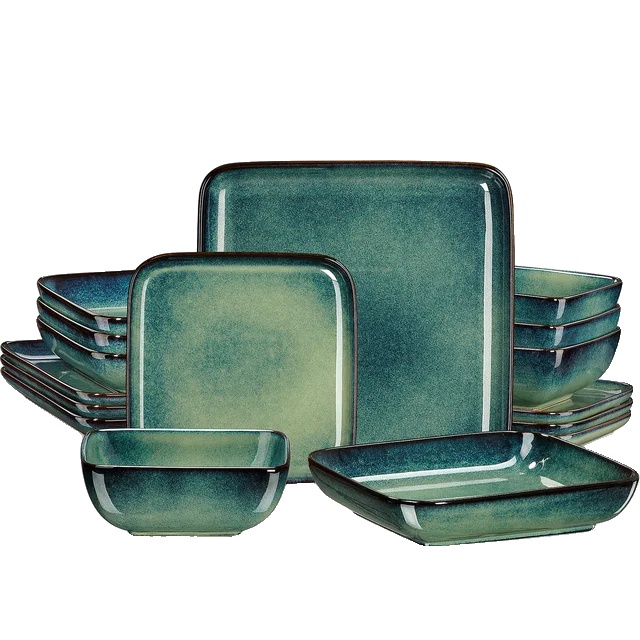 16-teiliges Keramik-geschirrset, Elegantes Design, Grün
