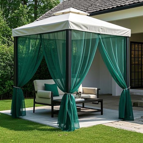 Grüne, 160 X 300 Cm Große, Transparente Moskitonetze Für Den Außenbereich (4er-set), Lichtdurchlässig, Verstellbar, Für Terrasse, Garten Und Pavillon.