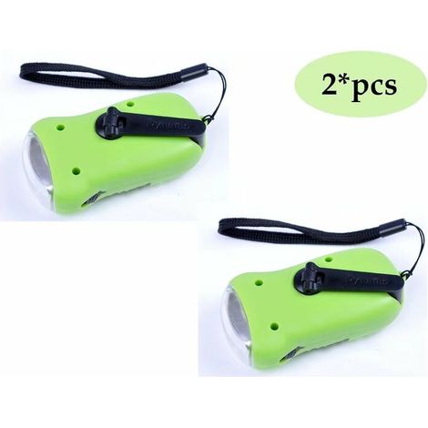 Solarbetriebene Led-taschenlampe, Multifunktionale Kurbeltaschenlampe, Handkurbel-stromerzeugung (grün, 2 Stück)
