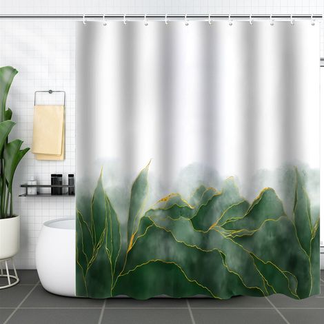 (grün 2) Duschvorhang Mit Schlichtem, Abstraktem Blattmuster, 180 X 180 Cm, Maschinenwaschbar, Aus Polyester, Inklusive 12 Haken, Für Badewanne Und Wc