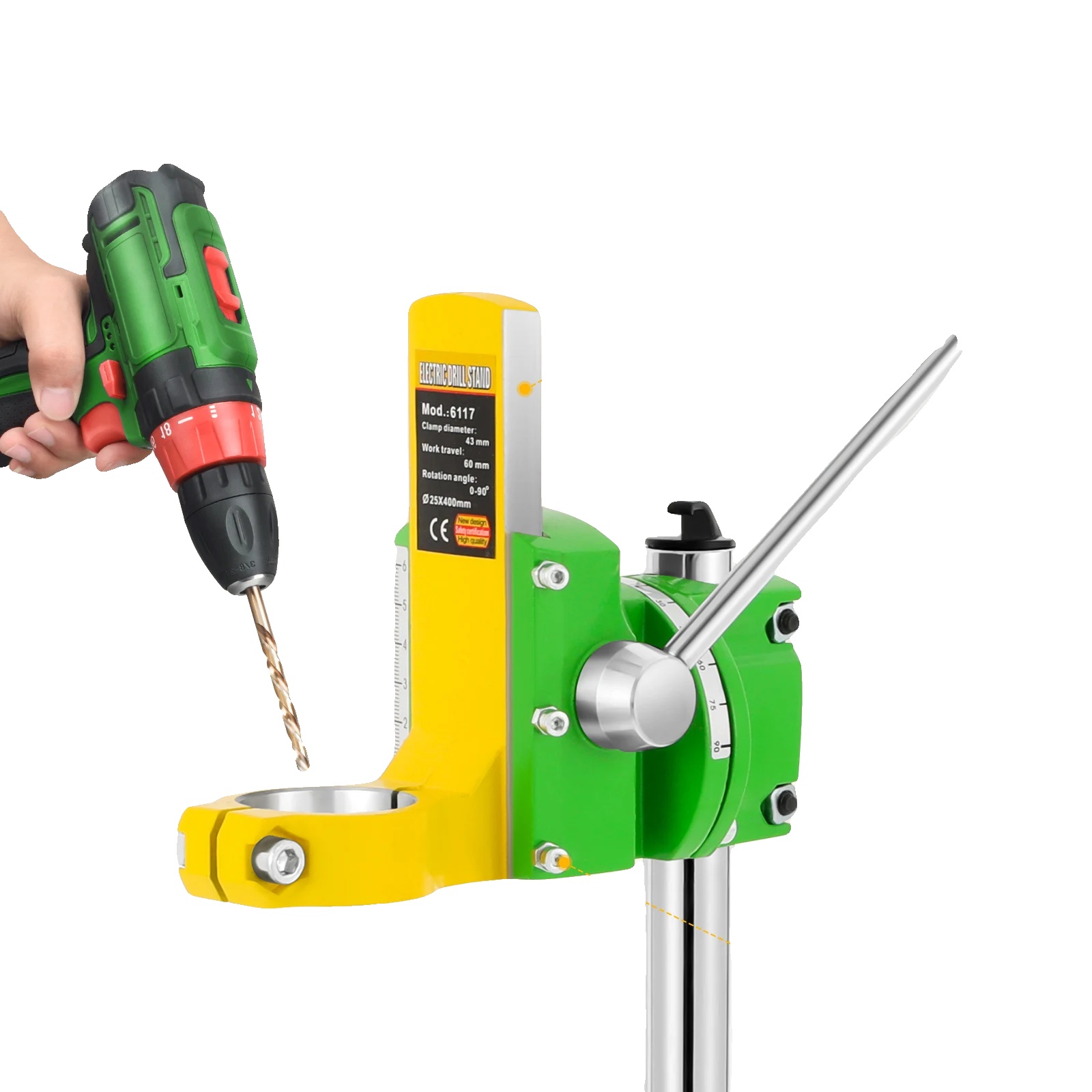 Bohrständer, 49 Cm Hoch, 90° Drehbar, Verstellbares Bohrfutter Von 1,5" Bis 1,65", Stabiler Standfuß, Höhenverstellbar