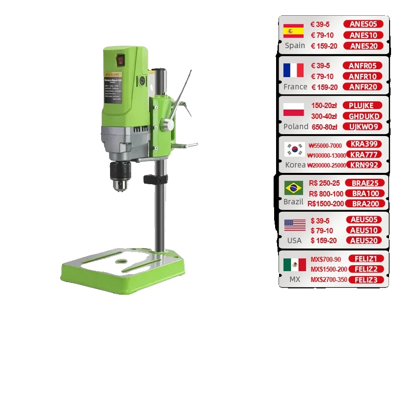 Tischbohrmaschine Mit Ständer, Leistung 710 W, Spannung 220 V, Leerlaufdrehzahl 2800 U/min, Maximaler Bohrdurchmesser 13 Mm, Gewicht 5,6 Kg.