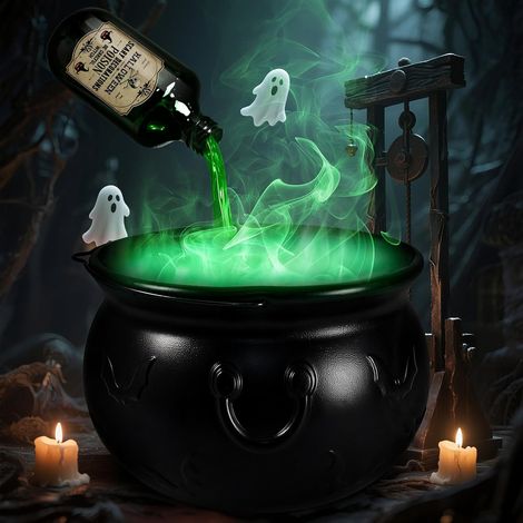 Xxl-halloween-rauchkessel, Halloween-dekorationsset Für Drinnen Und Draußen Mit Nebelmaschine, Licht, Magischer Schwimmflasche Für Den Tisch, Süßigkeiten, Hexe, Eimer, Skelett, Geisterdekoration