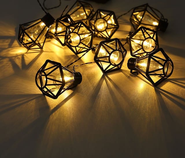 Lichterkette LED Außenleuchte Gartenlampe Terrasse Laterne Käfig Dekoration schwarz, Kunststoff, LED warmweiß, L 230 cm, 2er Set