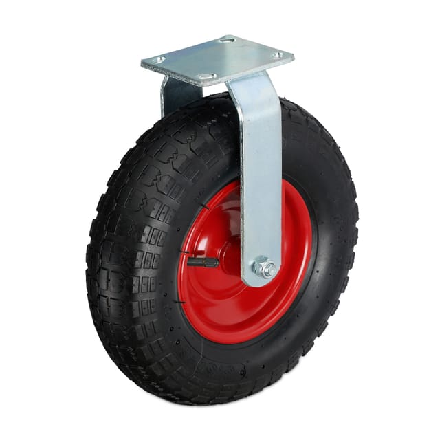 Relaxdays Bockrolle, 3.50-6, Traglast 120 kg, Gummi, Stahlplatte, luftbereift, Schwerlastrad, Gummirolle, schwarz/rot