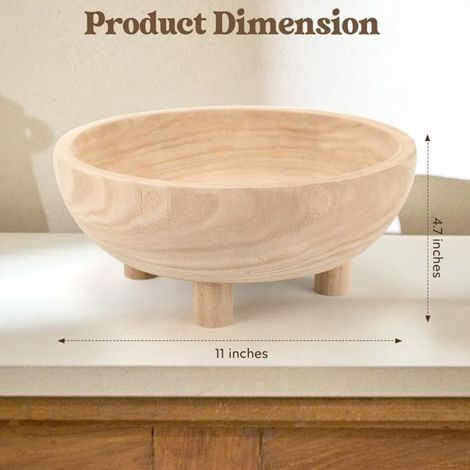 Dekorative Holzschale, Große 28 Cm (11 Zoll) Obstschale Aus Holz Für Küchentheke Oder Eingangstisch, Holzfarbe.