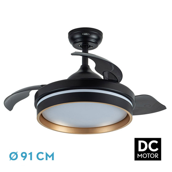 [gebraucht] Fabrilamp Lüfter Dc Nalon 48w Schwarz/gold 3stufen 91d 4800lm 6vel 3000k,4500k,6000k Fernbedienung+speicher+timer