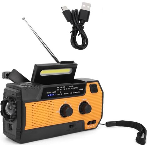Orangefarbenes Solarradio, Am/fm-notfallradio Mit Handkurbel, Dynamo, Wiederaufladbarem 4000-mah-usb-akku, Sos-alarm Und Led-taschenlampe – Ideal Für Zuhause, Camping Und Wandern.