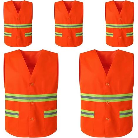 Sicherheitswesten Xl, 5-teiliges Set, Allwetter-sichtbarkeit, Nachtsichtweste Für Bauarbeiter Und Logistikfahrer, Orange