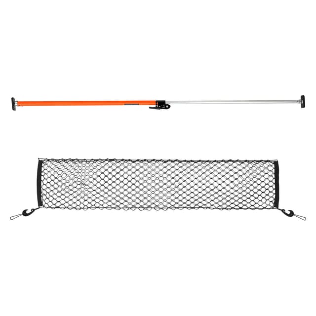 Mophorn Verstellbare Cargo Bar Ratschen-Ladestange 1016-1854 mm, Ladeflächenstabilisator aus Stahl mit rutschfesten Fußpolstern und Netz, ausziehbare