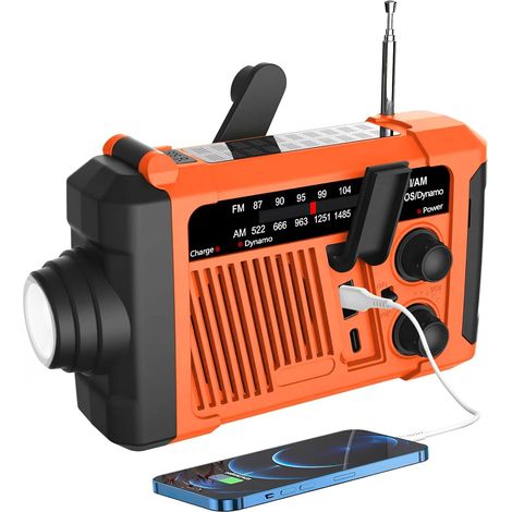 (orange) Notfall-wetterradio (modell P96) Am/fm, Solar-/kurbel-/usb-aufladung, Batteriebetrieb, Sos-alarm/taschenlampe/led-licht Für Notfälle Im Freien