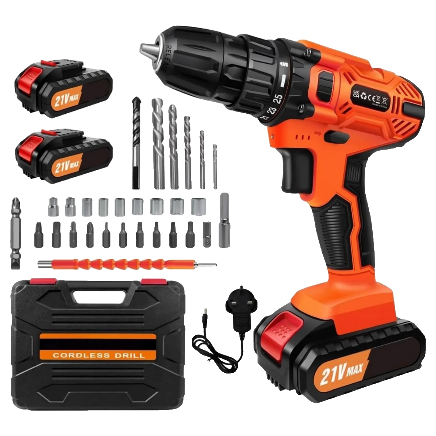 Akku-bohrschrauber-set, 21 V, Einstellbare Drehzahl, Ergonomisches Design