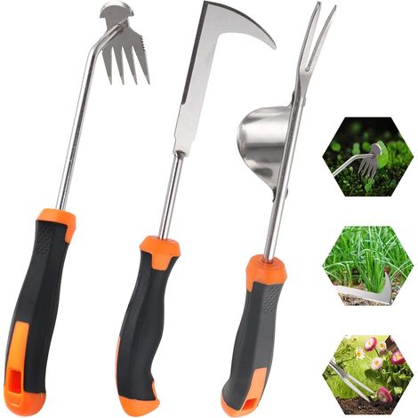 3-teiliges Manuelles Unkrautstecher-set Mit Gummigriff, Unkrautentfernungswerkzeug, Verdickter Edelstahl-gartenunkrautstecher, Leicht Zu Verstauen, Zum Umgraben Von Unkraut Im Garten