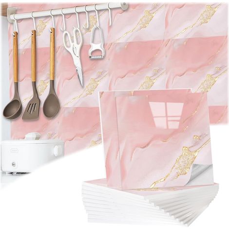 Set Mit 12 3d-wandfliesenaufklebern In Marmoroptik, 30 X 30 Cm, Wasserfest Und Schmutzabweisend, 4 Farben, Für Badezimmer, Küche, Wohnzimmer, Rosa