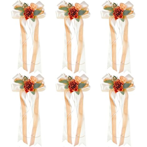 6er-set Autoschleifen Aus Seide, Dekoration Für Hochzeitsautos, Künstliche Rosen, Schleifen Für Autotürgriffe, Rückspiegel, Stühle, Mit Saugnäpfen, 36 X 17 Cm
