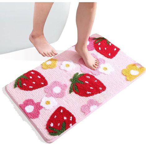 (rosa, 50 X 80 Cm) Rutschfeste, Saugfähige Badematte, Waschbare Fußmatte, Duschmatte Mit Erdbeermuster Für Schlafzimmer, Badezimmer, Wohnaccessoires