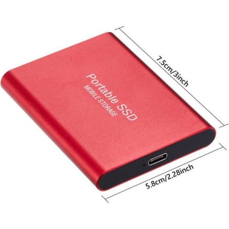 Tragbare Externe 2-tb-ssd-festplatte Mit Schutzhülle, Super-mini-hdd, Usb 3.1, 75 X 58 X 10 Mm, Rot
