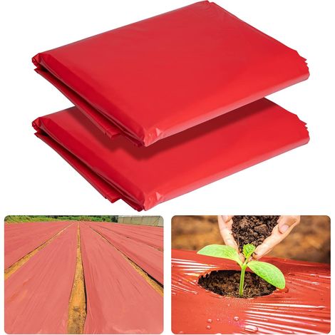 2er-pack Rote, Geprägte Mulchfolien, 3 Mm, 1,2 X 7,6 M, Rote Mulchfolie Für Kartoffeln, Tomaten, Auberginen Und Erdbeeren