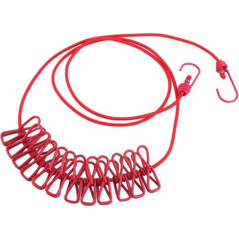 Verstellbare Und Tragbare Rote Elastische Wäscheleine Mit 12 Clips Für Unterwegs