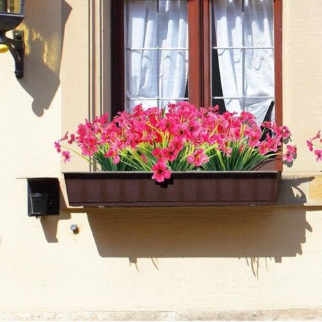 4 Bündel Uv-beständiger Künstlicher Gartenblumen, Farbechte Kunstblumen, Kunststoffpflanzen – Rosenrot