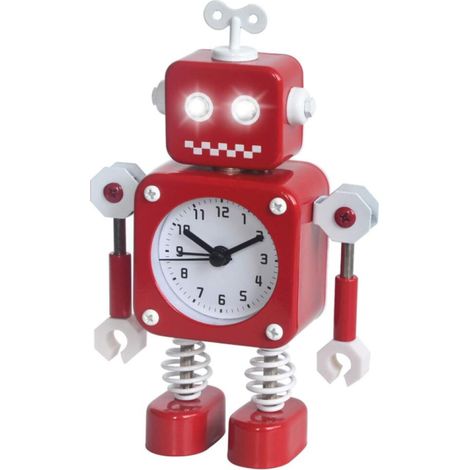 Roboterwecker (rot), Geräuschloser Wecker Aus Edelstahl Mit Blinkenden, Leuchtenden Augen Und Drehbarem Arm, Geschenk Für Kinder