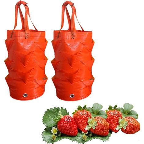 2er-pack Erdbeer-pflanzsäcke (rot, 3 Gallonen) Mit 8 Löchern Für Erdbeeren, Kartoffeln, Tomaten, Blumen Und Gemüse