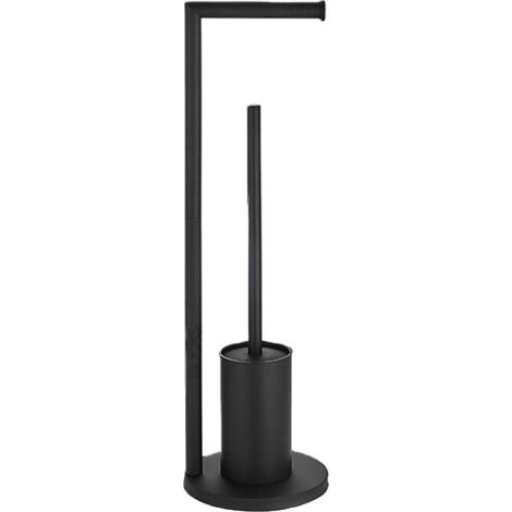 Schwarze, Gebürstete Toilettenbürste Mit Toilettenpapierhalter, Moderner, Freistehender Toilettenbürstenhalter Aus Edelstahl, Beschwerter Sockel, Robust