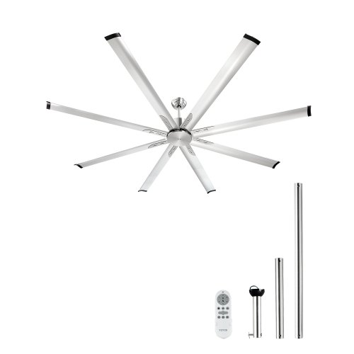 214 Cm Deckenventilator Ohne Beleuchtung, 6-gang-fernbedienung, 8 Flügel, Umkehrbarer Gleichstrommotor, Ventilator Für Schlafzimmer, Wohnzimmer, Terrasse, Innen-/außenbereich, Gebürstetes Nickel