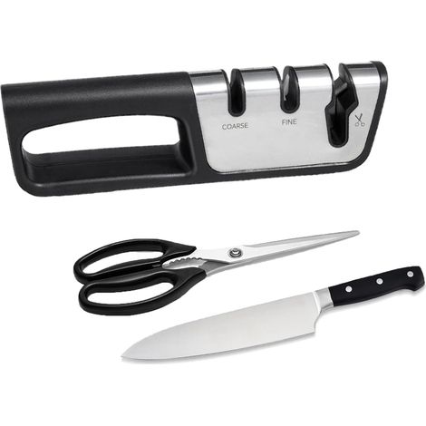Professioneller, Manueller Messerschärfer (nur Ein Schärfer, Kein Weiteres Zubehör Enthalten). 3-in-1-messer- Und Scherenschärfer, Verbesserte Version, Ergonomischer Messerschärfer.