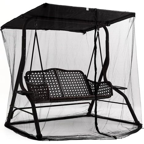Moskitonetz (185 X 125 X 205 Cm) Mit Reißverschluss Für 3-sitzer-sonnenschirme, Verandaschaukeln, Gartenschaukeln, Balkone, Reisen, Camping Und Drehstühle