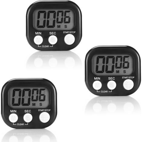 3-teiliger (schwarzer) Magnetischer Küchentimer Mit Klappbarem Ständer, Geeignet Zum Kochen, Backen, Für Sport Und Lernen, Stoppuhr Mit Großem Lcd-display