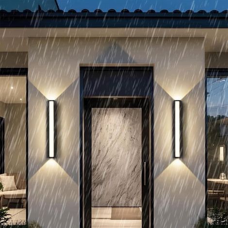 Schwarze Außenleuchten Ip65 Wasserdichte Gartenlampen Aluminium Langer Streifen Rechteckige Wandleuchten Dekorativ Für Vorgarten Garage Weg Innenbereich (37 Cm, Neutrales Licht)
