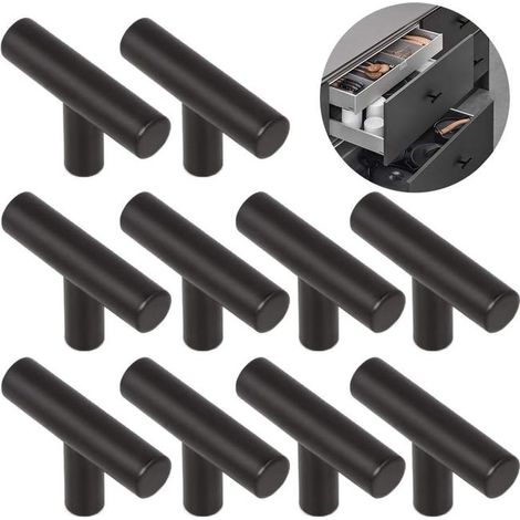 (10 Stück) Leichtgängiger T-griff Aus Gebürstetem Aluminium Für Schranktüren, Möbel, Einlochig, Aus Massivem Aluminium, Langlebig, Für Schubladen, Schränke