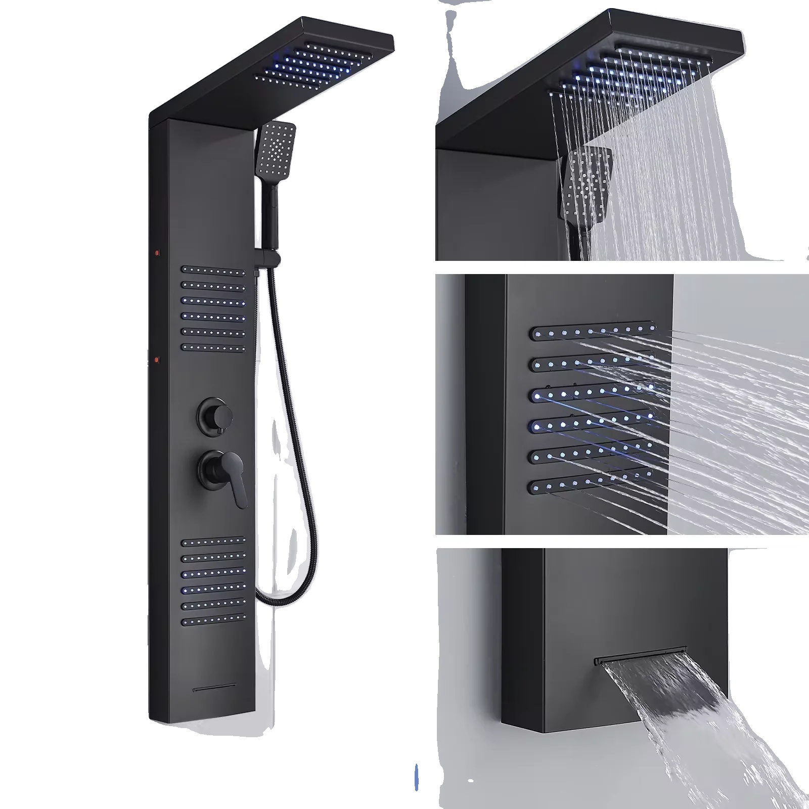 Duschpaneel, Led-beleuchtung, Spa-düsen, Schwarz 6004