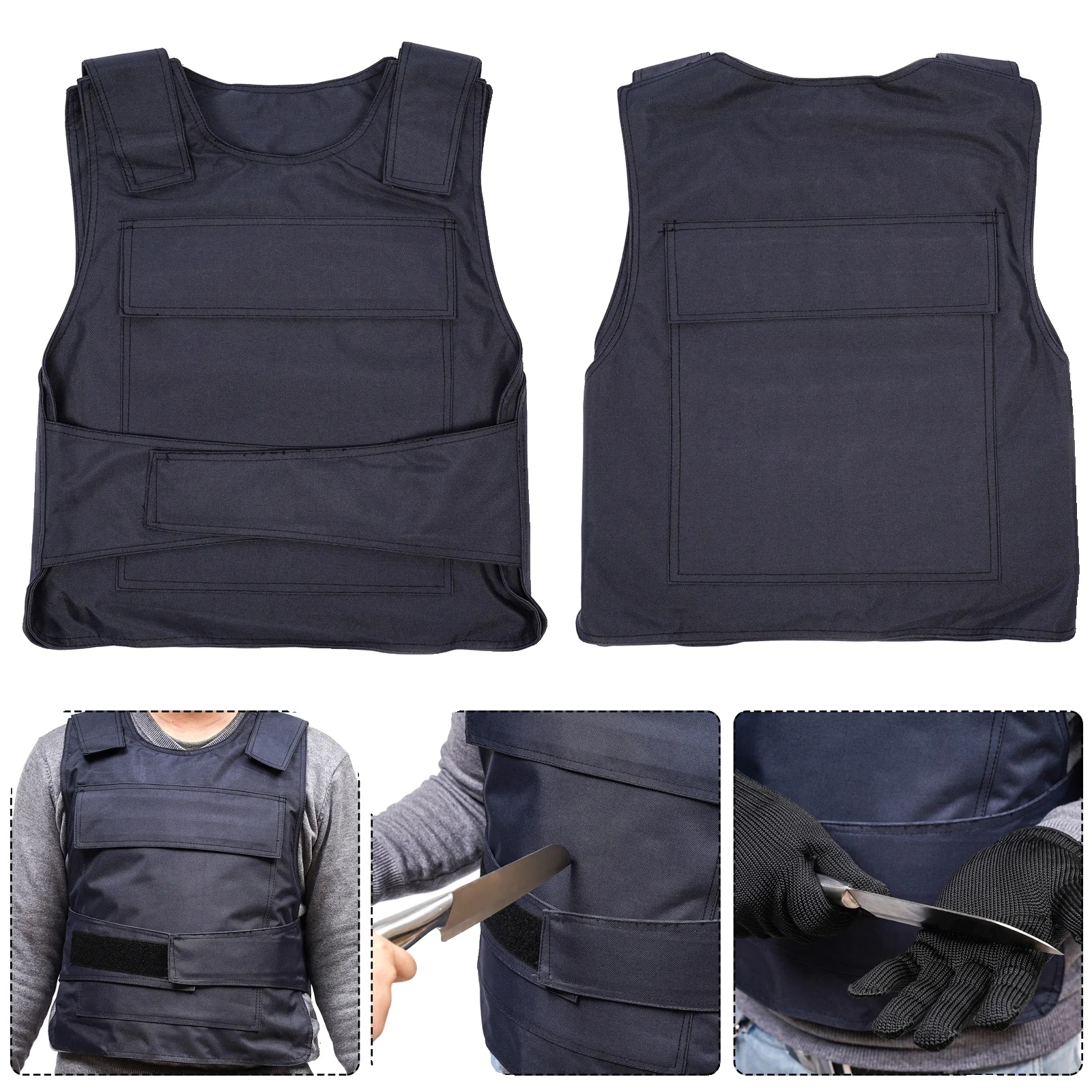 Messersichere Weste, Verstellbare Passform, Leichtes Design, Schwarz