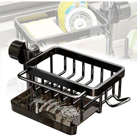 Schwarzer Schwammhalter Für Küchenarmaturen, Hängender Abtropfhalter Für Wasserhähne, Spülbecken-organizer Mit Abnehmbarer Tropfschale, Ablageregal Für Bad/küche