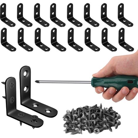 Set Mit 80 Rechtwinkligen Eckverbindern, 16 L-winkeln Und 64 Schrauben, Robuste 90°-eckverbinder Aus Stahl Für Regale, Schränke Und Möbel, Schwarz