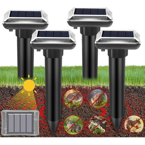 Maulwurfsabwehrgerät, Solarbetrieben, Ultraschall, 4 Stück, Ultraschallabwehr Gegen Maulwürfe, Schlangen, Wühlmäuse, Taschenratten Und Andere Schädlinge