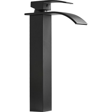 Wasserfallarmatur Mit Hohem Auslauf, Einloch-waschtischarmatur Mit Einhebelmischer, Schwarz, 30,1 X 17,2 Cm