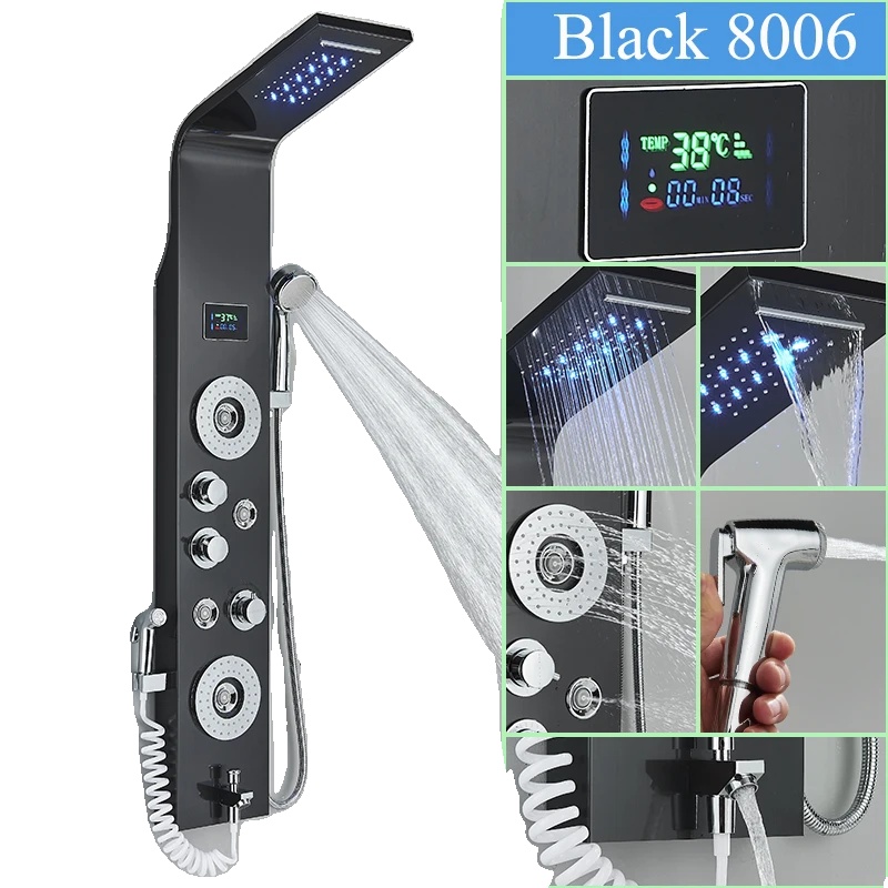 Led-duschpaneel Mit Temperaturanzeige, 6-stufigem Regen- Und Massagestrahl, Hochdruck-duschkopf – Für Ein Luxuriöses Spa-erlebnis Zu Hause