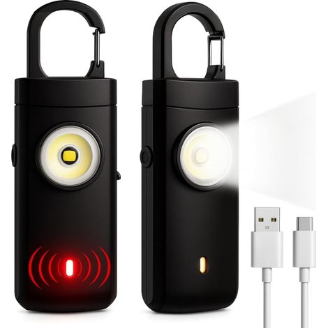 130 Db Usb-c-wiederaufladbarer Persönlicher Anti-angriffsalarm, Taschen-schlüsselanhänger-sicherheitsalarm Für Frauen, Notfallsirene Mit Sos-licht, Mini-selbstverteidigungsalarm