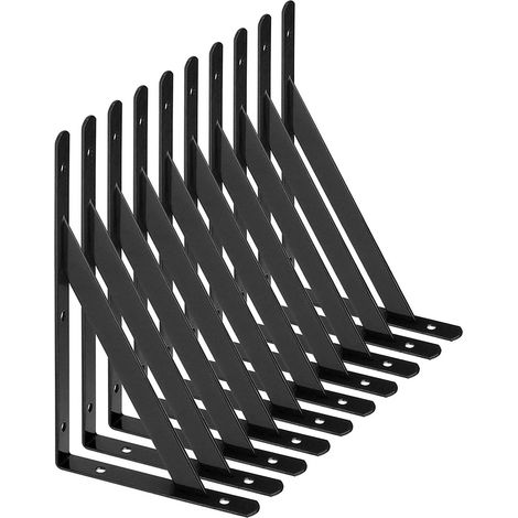(schwarze) Wandregalhalterungen, 10 Stück 90-grad-dreieck-stahlhalterungen, 200 Mm X 120 Mm Regalhalterungen