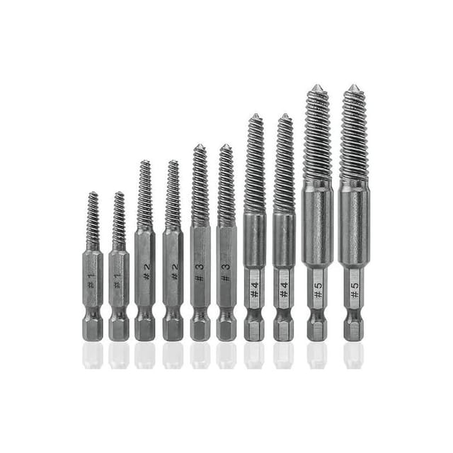 Set Mit 10 Einfach Zu Bedienenden Schraubenausdrehern Zum Entfernen Abgebrochener Schrauben Und Bolzen.