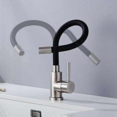 Schwarze, Flexible Küchenarmatur, 360° Schwenkbare Küchenarmatur, Schwarze Küchenmischbatterie Mit Wassersparendem Luftsprudler, Spültischarmatur Aus Edelstahl, Hochdruck-einhebelmischer