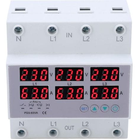 Dreiphasen-voltmeter Auf Din-schiene, Wechselstrom 390-500 V, Dreiphasen-voltmeter-amperemeter Auf Din-schiene, Automatischer Überspannungs- Und Überstromschutz, Multitester (63 A)
